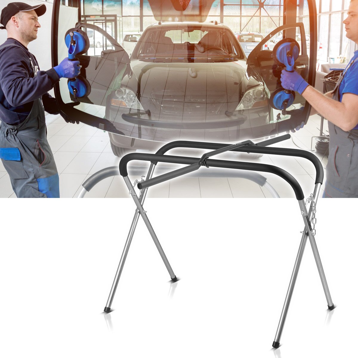 STAHLWERK extensión regulable VTA-200 ST con capacidad de carga de 90 kg para puestos de pintura de vehículos | Caballete de disco | Soporte de pintura | Soporte de montaje | Caballete de trabajo | X-Bock | Soporte para parabrisas