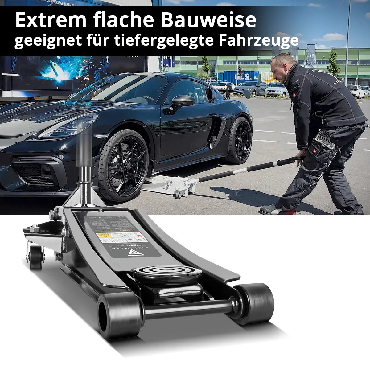 STAHLWERK Juego de cambio de neumáticos gato WHB-73 ST con capacidad de carga de 3 t, rodillos de goma, doble pistón de elevación y rango de elevación de 73-500 mm | Llave dinamométrica TW-350 ST con 70-350 Nm | guantes de trabajo