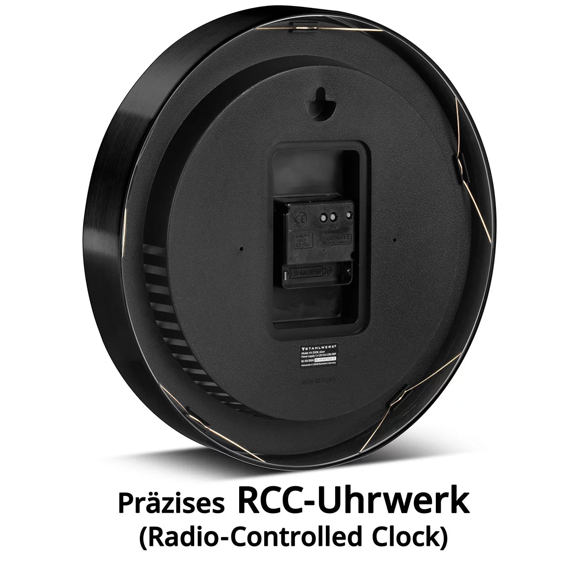 STAHLWERK wall clock 30 cm black workshop clock | Radio controlled clock | Radio wall clock | Office clock | Kitchen clock with aluminum housing and RCC movement