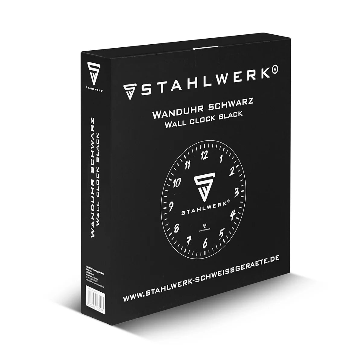 STAHLWERK wall clock 30 cm black workshop clock | Radio controlled clock | Radio wall clock | Office clock | Kitchen clock with aluminum housing and RCC movement