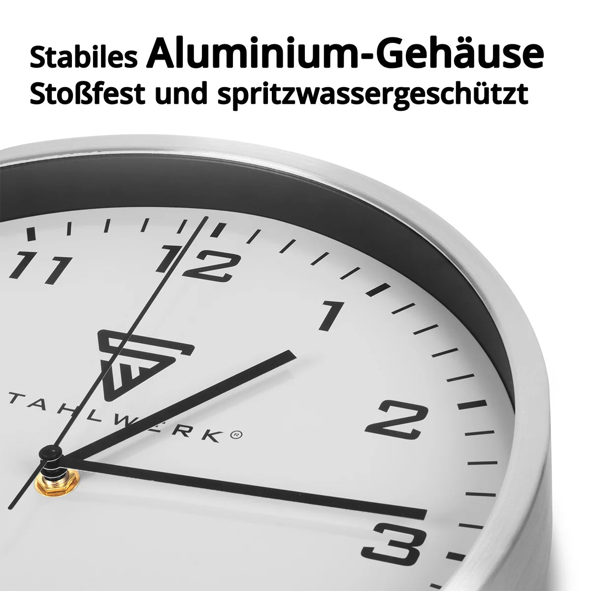 STAHLWERK wall clock 30 cm silver workshop clock | Radio controlled clock | Radio wall clock | Office clock | Kitchen clock with aluminum housing and RCC movement