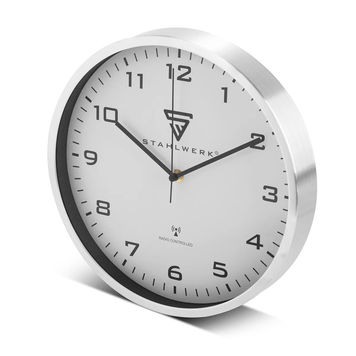STAHLWERK wall clock 30 cm silver workshop clock | Radio controlled clock | Radio wall clock | Office clock | Kitchen clock with aluminum housing and RCC movement