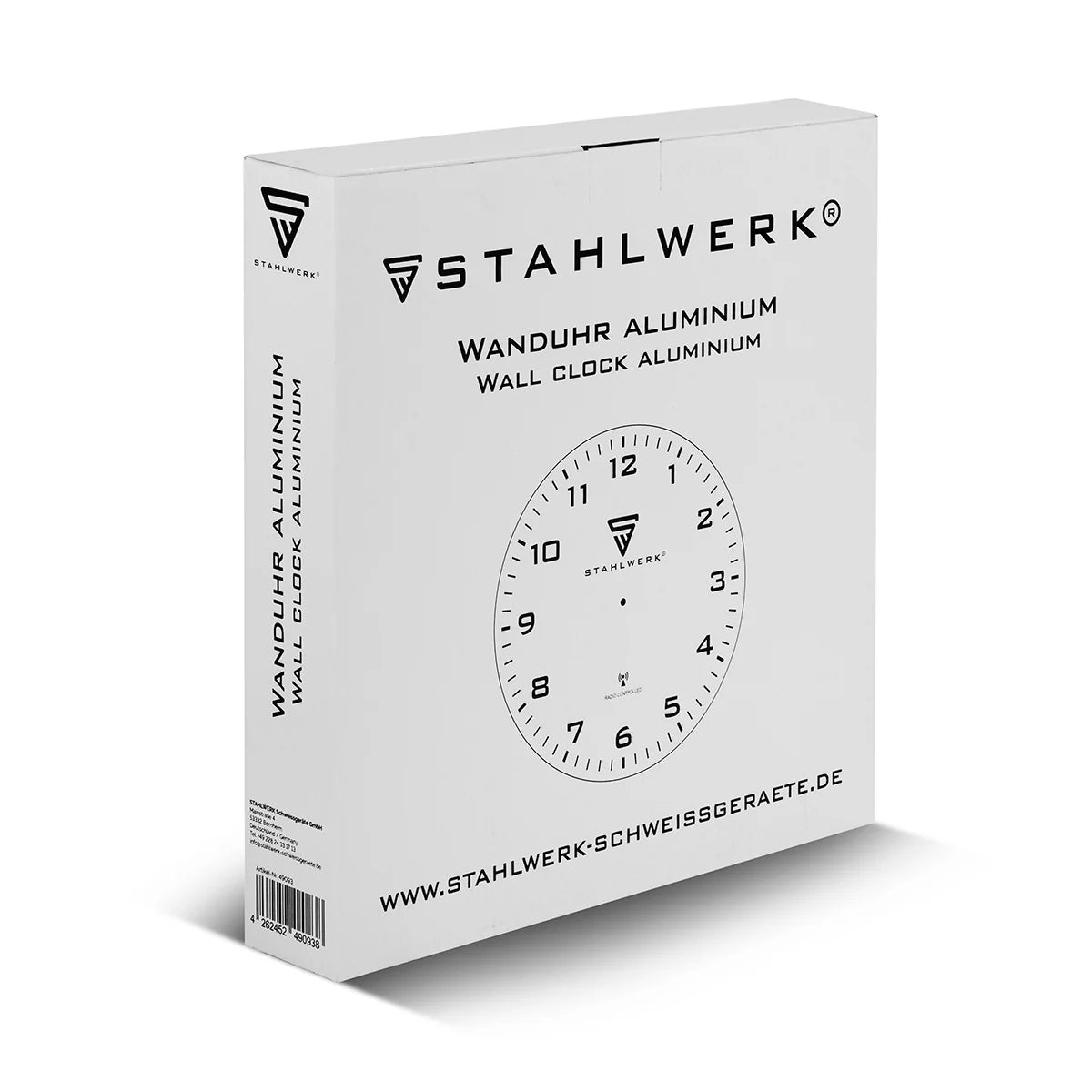 STAHLWERK wall clock 30 cm silver workshop clock | Radio controlled clock | Radio wall clock | Office clock | Kitchen clock with aluminum housing and RCC movement