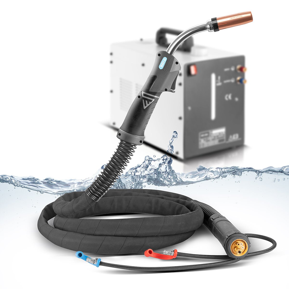 Torche de soudage MIG MAG refroidie à l'eau STAHLWERK AK501D | MB501D jusqu'à 500 A avec faisceau de gaz inerte de 3 m et raccordement central Euro