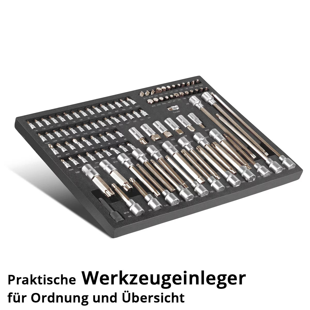 STAHLWERK 102-piece professional socket wrench set in workshop trolley insert | High quality CrV tool | Tool trolley insert | Perfect order | Bit and socket wrench set for reversible ratchets