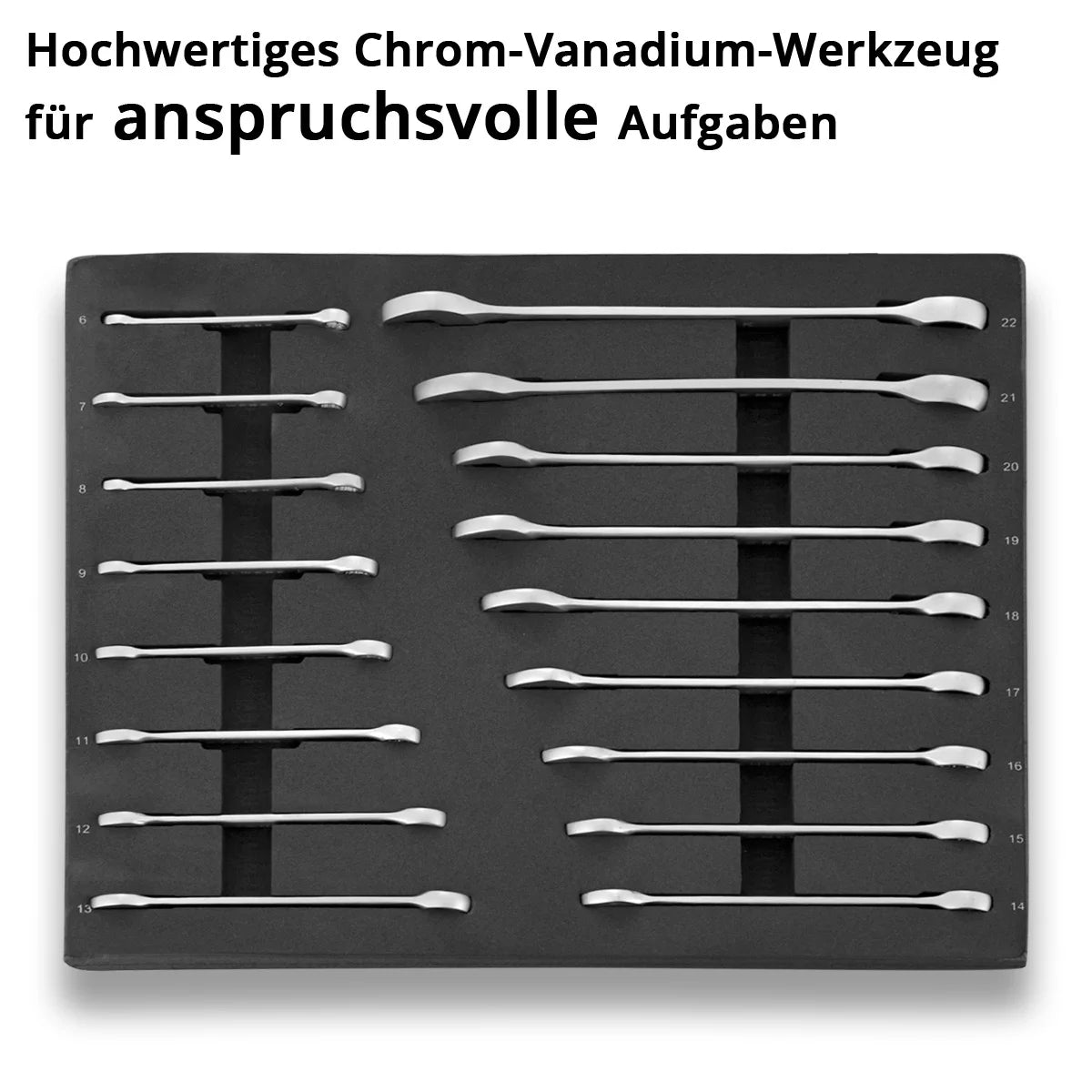 STAHLWERK 17-piece wrench set with foam insert | For workshop trolleys | Ring and open-end wrench set | All common sizes | Practical tool trolley insert