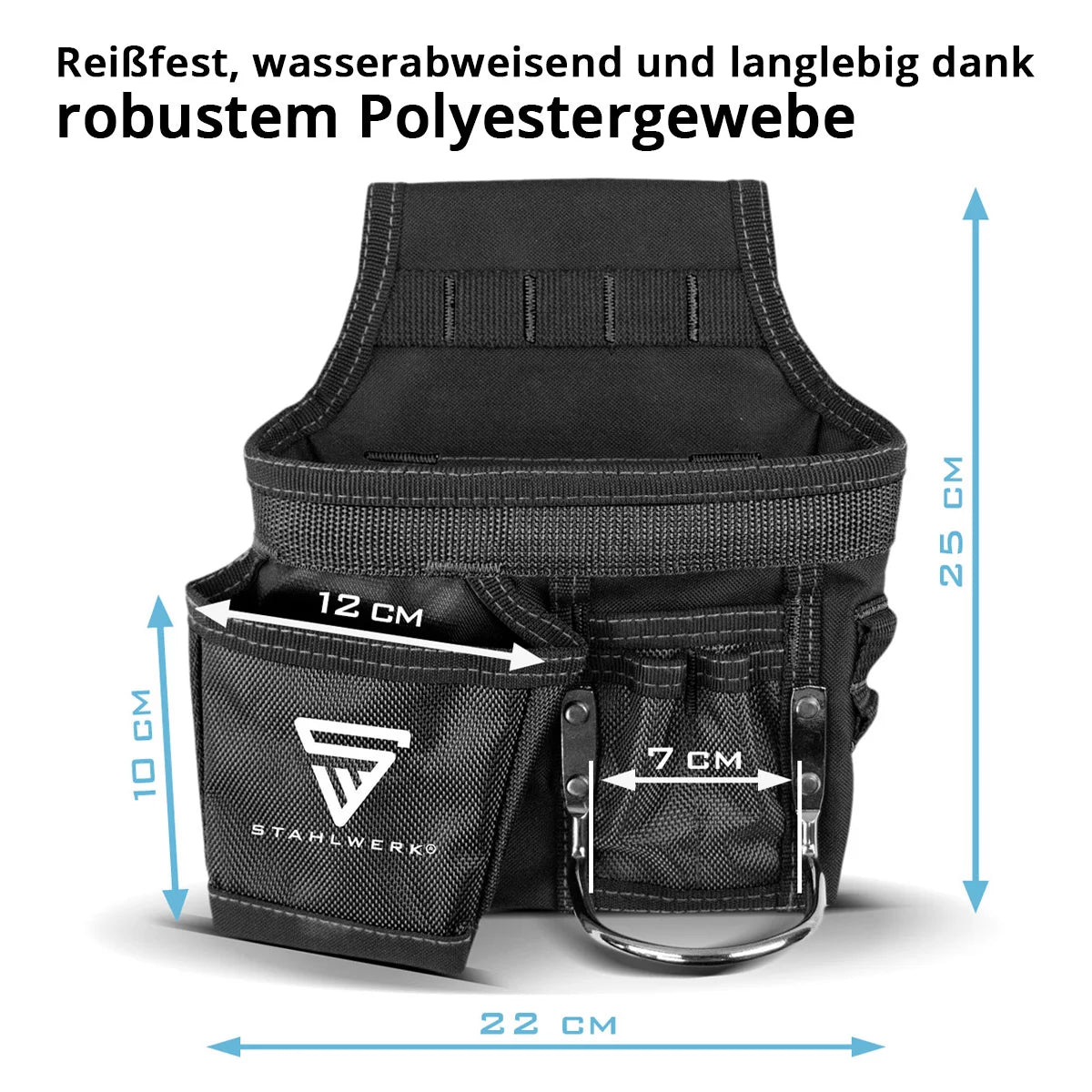 STAHLWERK Werkzeuggürtel aus robustem Polyestergewebe | multifunktionale Werkzeug Gürteltasche mit großzügigem Stauraum, Hammerhalter, Maßbandhalter | Handwerkergürtel | Werkzeugtasche