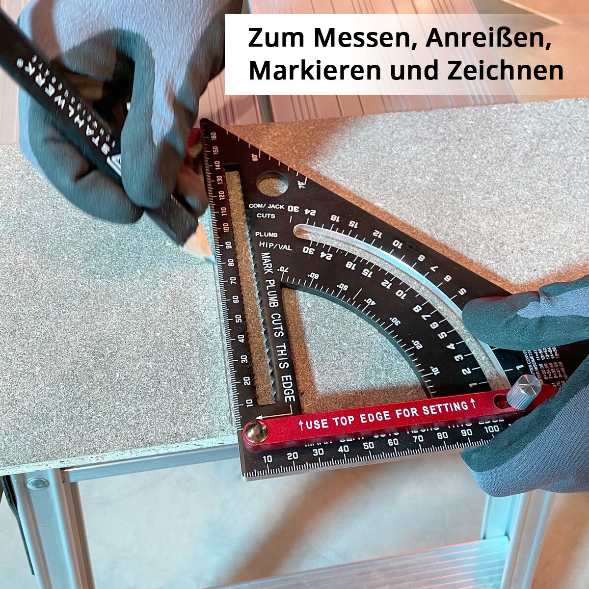 Triangle d'angle STAHLWERK avec butée rapporteur métrique en aluminium | Essayez le triangle carré | angle du charpentier | Équerre multifonctionnelle pour mesurer, marquer, marquer et dessiner avec précision