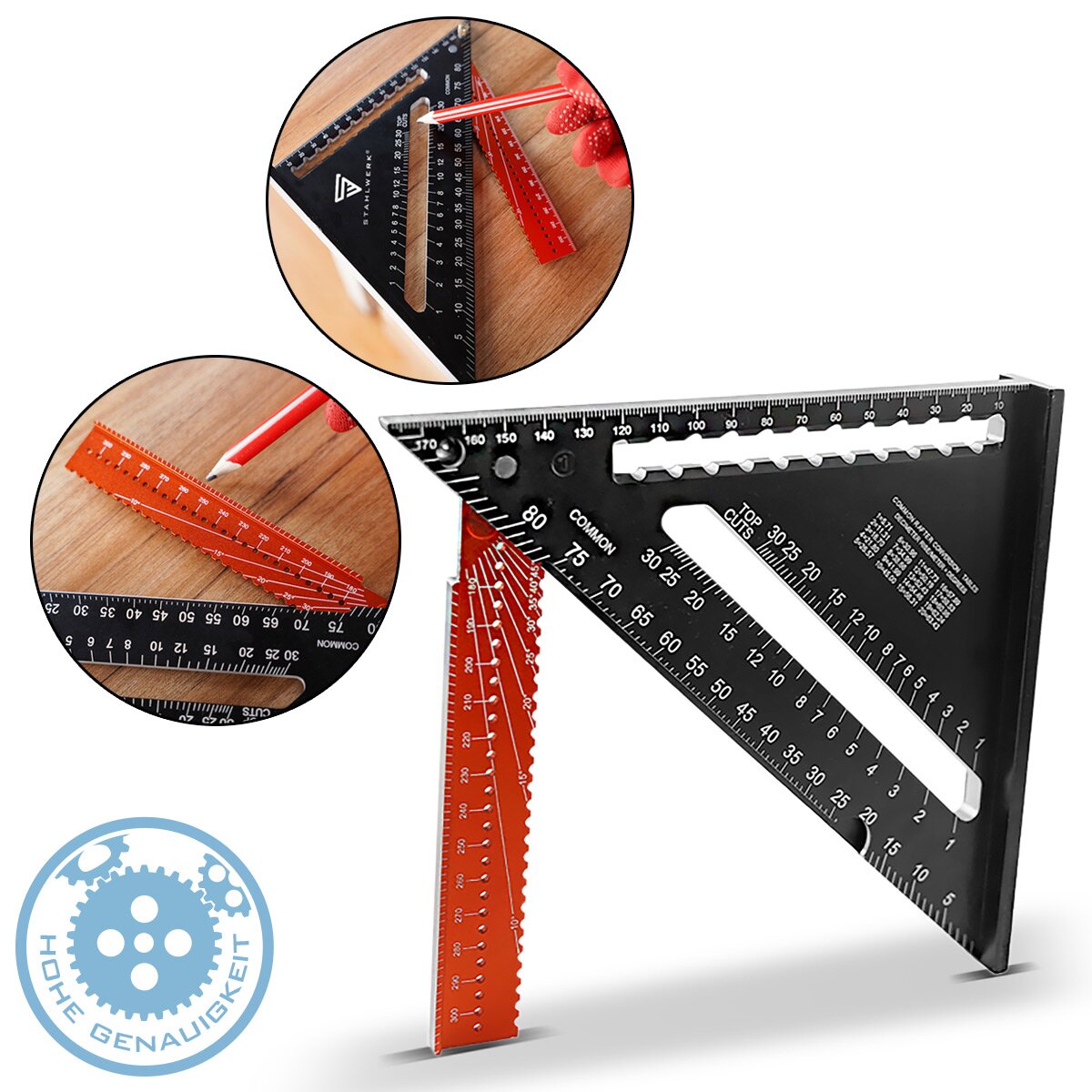 Triangle d'angle STAHLWERK avec butée rapporteur en aluminium | Essayez le triangle carré | angle du charpentier | Équerre multifonctionnelle pour mesurer, marquer, marquer et dessiner avec précision