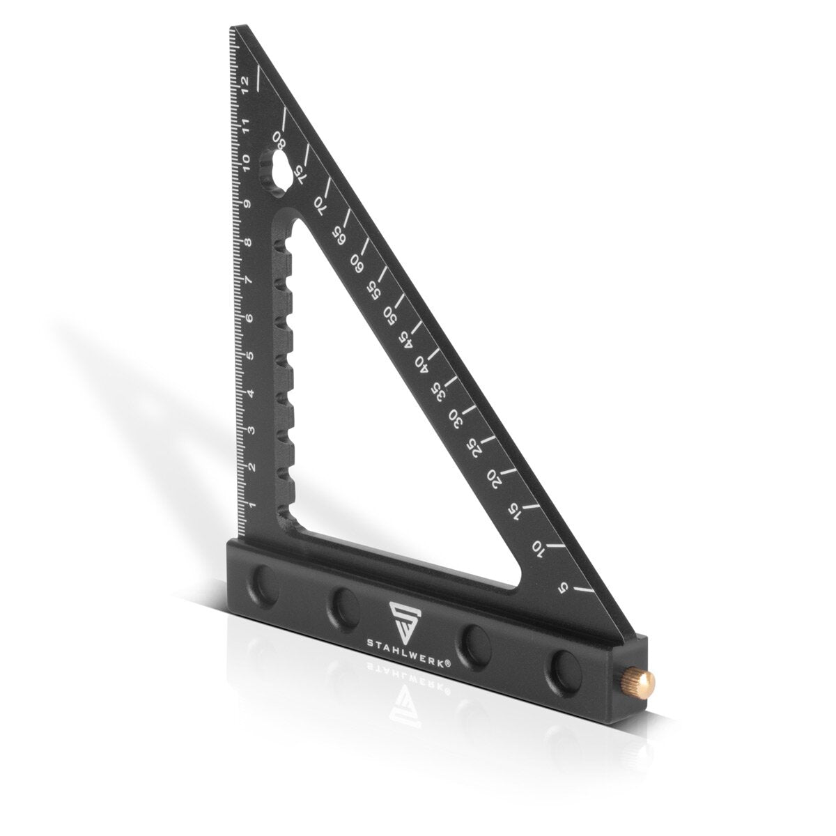 Triángulo angular STAHLWERK con tope y aguja para marcar, regla angular métrica de aluminio Pruebe el triángulo cuadrado | Escuadra de carpintero para medir, marcar, marcar y dibujar con precisión