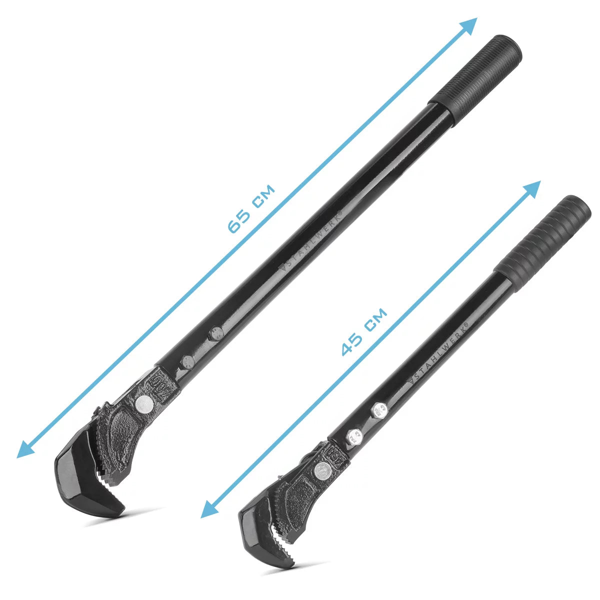 STAHLWERK Zangenschlüssel 2er Set 450/600 mm (18"/24") Selbstjustierende Rohrzange | Rohrschlüssel | Montageschlüssel | Rohrdreher | Schnellschlüssel | Multifunktionsschlüssel aus Chrom-Vanadium