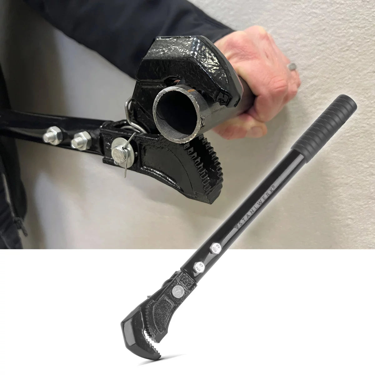 STAHLWERK Zangenschlüssel 2er Set 450/600 mm (18"/24") Selbstjustierende Rohrzange | Rohrschlüssel | Montageschlüssel | Rohrdreher | Schnellschlüssel | Multifunktionsschlüssel aus Chrom-Vanadium