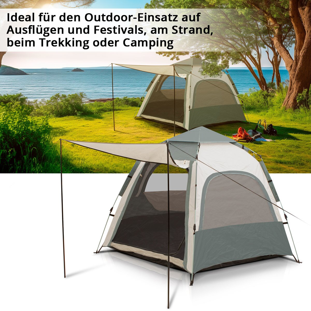 STAHLWERK camping tent Z-273 ST 273 x 273 cm self-assembly pop-up tent | Pop-up tent | Igloo tent | folding tent | Dome tent | Trekking tent | Tent for 3-4 people including transport bag