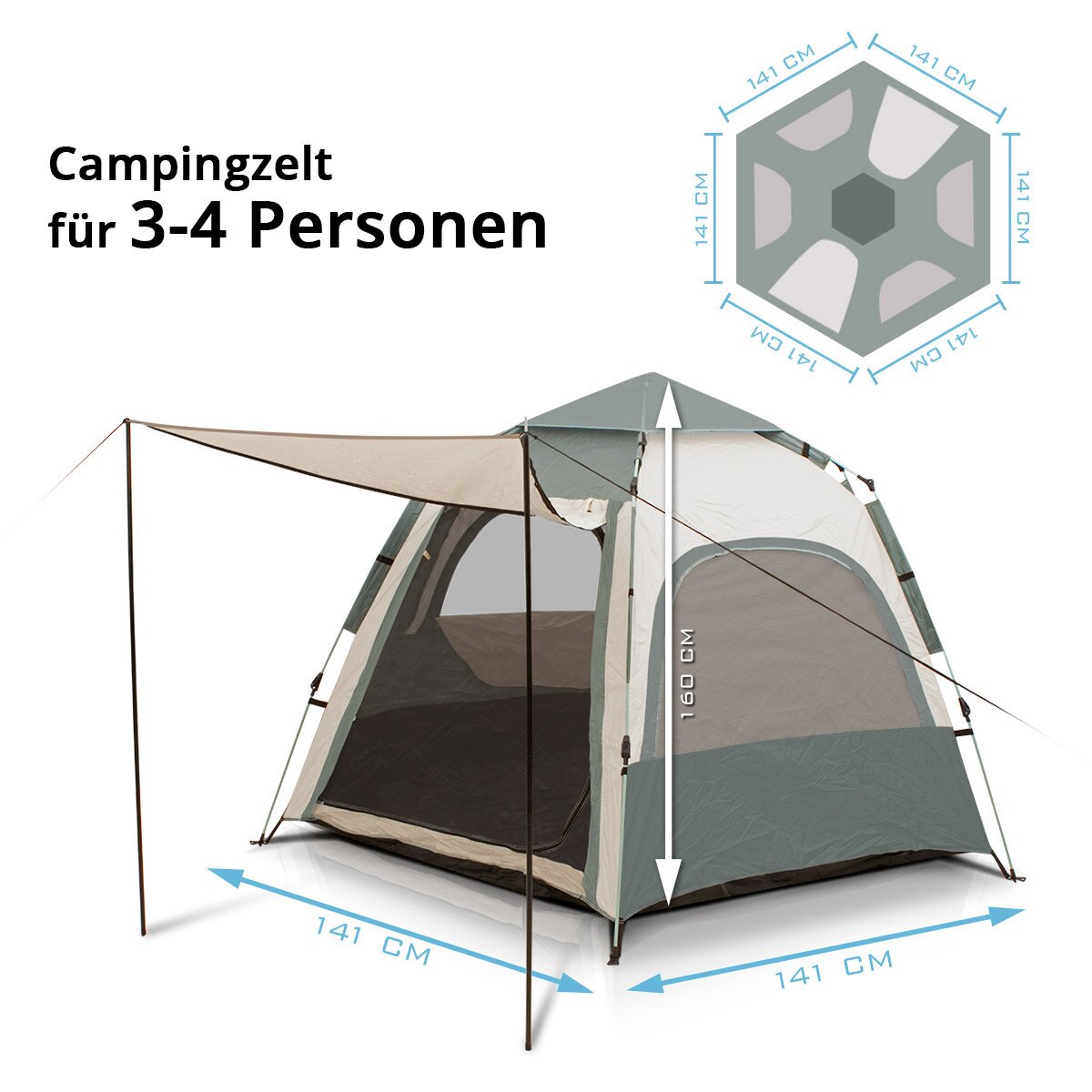 STAHLWERK camping tent Z-273 ST 273 x 273 cm self-assembly pop-up tent | Pop-up tent | Igloo tent | folding tent | Dome tent | Trekking tent | Tent for 3-4 people including transport bag