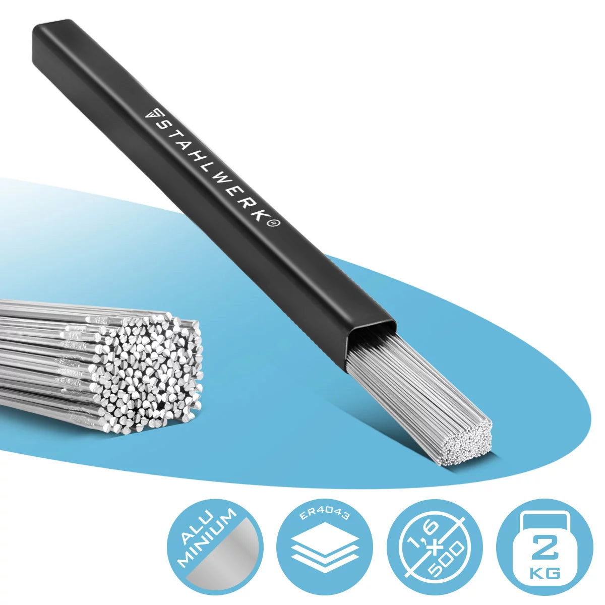 Varillas de soldadura TIG STAHLWERK ER4043Si5 de aluminio de alta aleación / Ø 1,6 mm x 500 mm / 2 kg / incluida caja de almacenamiento