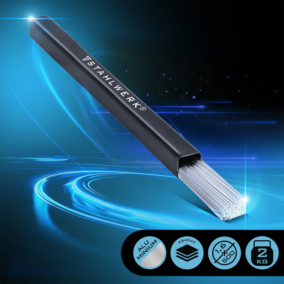 Varillas de soldadura TIG STAHLWERK ER4043Si5 de aluminio de alta aleación / Ø 1,6 mm x 500 mm / 2 kg / incluida caja de almacenamiento