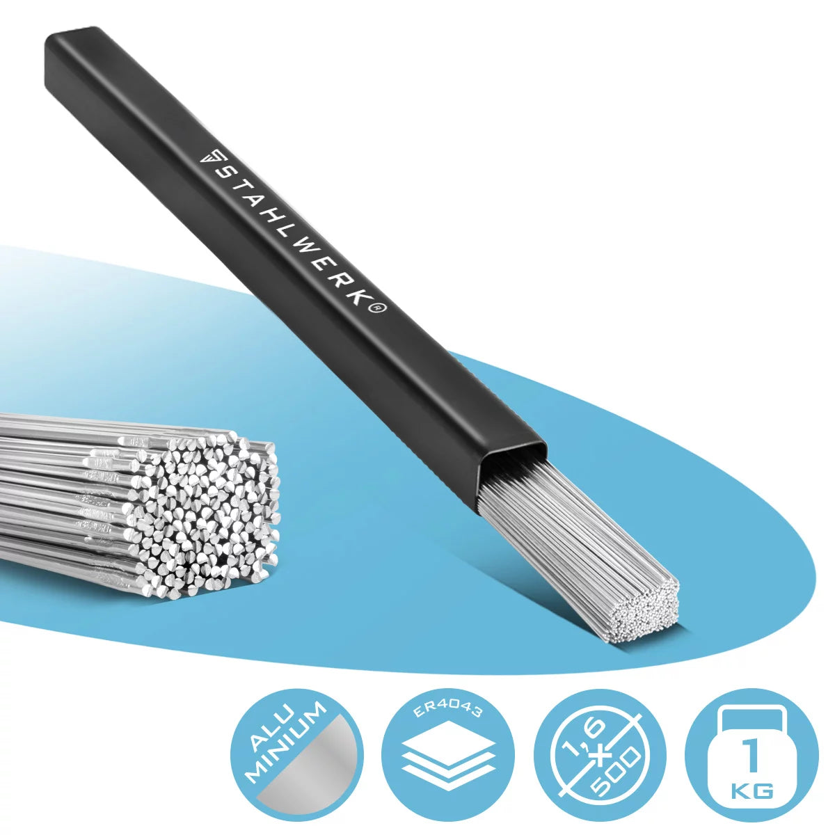 STAHLWERK WIG Schweißstäbe ER4043Si5 Aluminium hochlegiert / Ø 1,6 mm x 500 mm / 1,0 kg / inklusive Aufbewahrungsbox