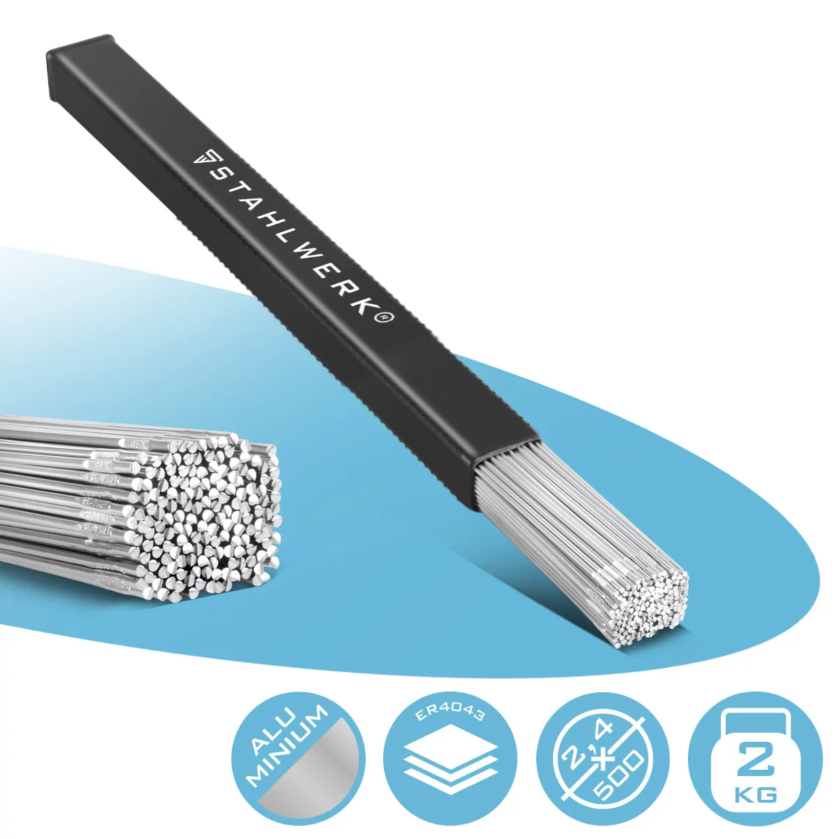 STAHLWERK WIG Schweißstäbe ER4043Si5 Aluminium hochlegiert / Ø 2,4 mm x 500 mm / 2 kg / inklusive Aufbewahrungsbox