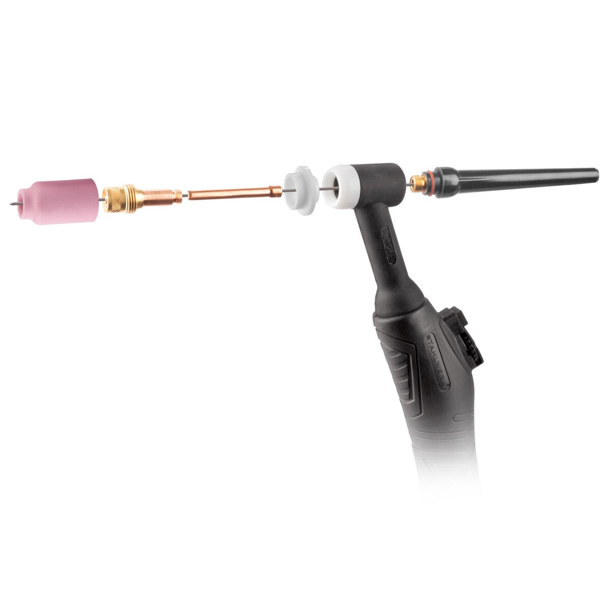 Juego de accesorios para soldadura de lentes de gas STAHLWERK TIG, 24 piezas con manguitos de sujeción + boquillas de cerámica + electrodos de tungsteno, piezas de desgaste para antorcha de soldadura TIG WP-26