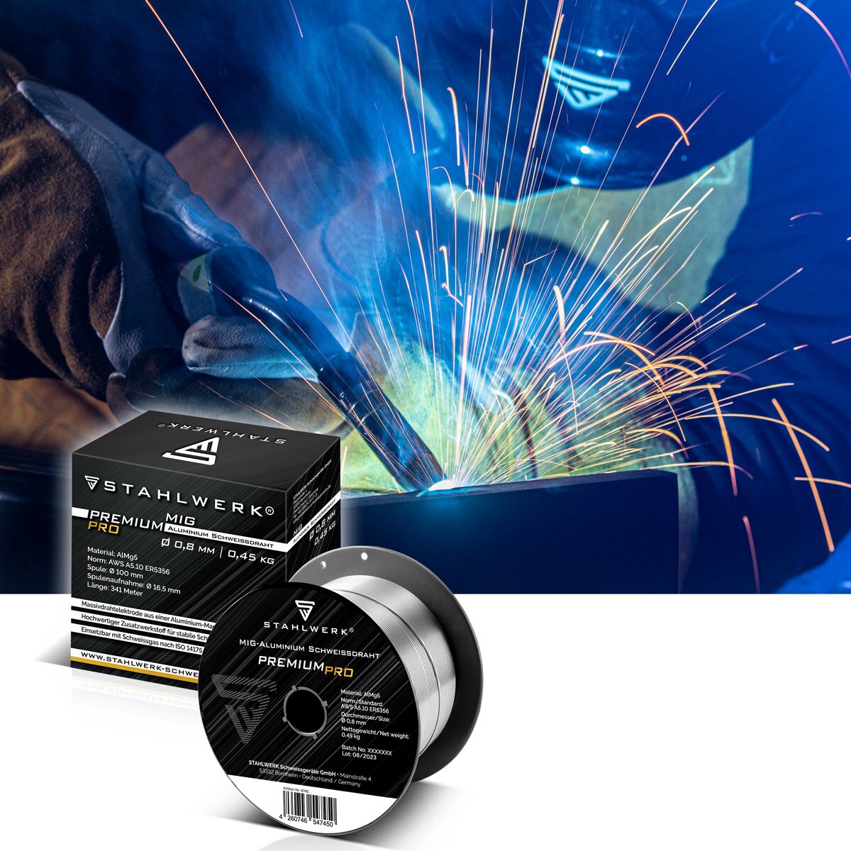 STAHLWERK MIG MAG aluminum welding wire ER5356 (AlMg5) 0.8 mm 0.45 kg wire roll | Wire coil | Filler material | Universal welding wire | Solid wire electrode