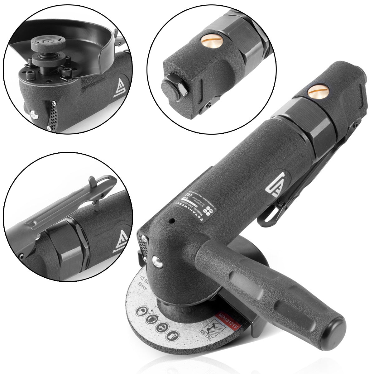 STAHLWERK DWS-1100 ST Professional compressed air angle grinder in industrial design for 100 mm cutting and grinding discs - can be used in the workshop and for automotive work