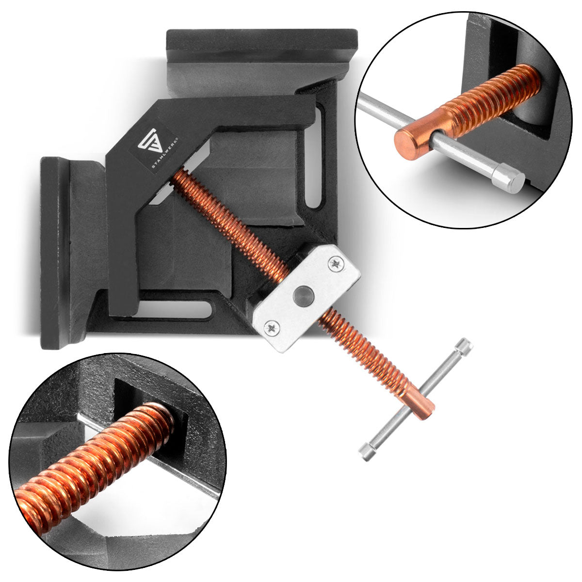 Abrazadera angular para soldadura STAHLWERK WK-100 ST / abrazadera angular con mordaza de 100 mm de ancho para fijar piezas de trabajo en un ángulo de 90°