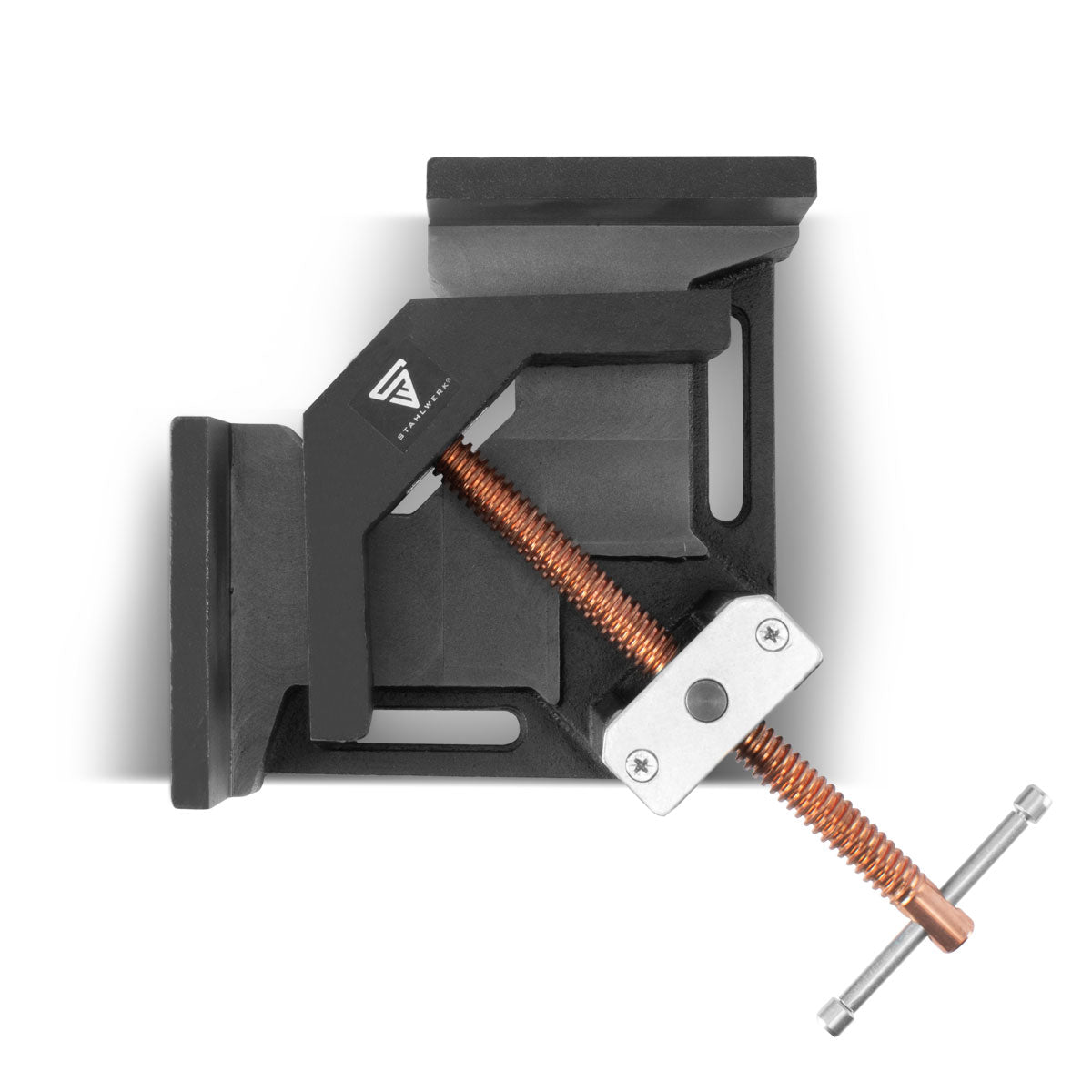 Abrazadera angular para soldadura STAHLWERK WK-100 ST / abrazadera angular con mordaza de 100 mm de ancho para fijar piezas de trabajo en un ángulo de 90°