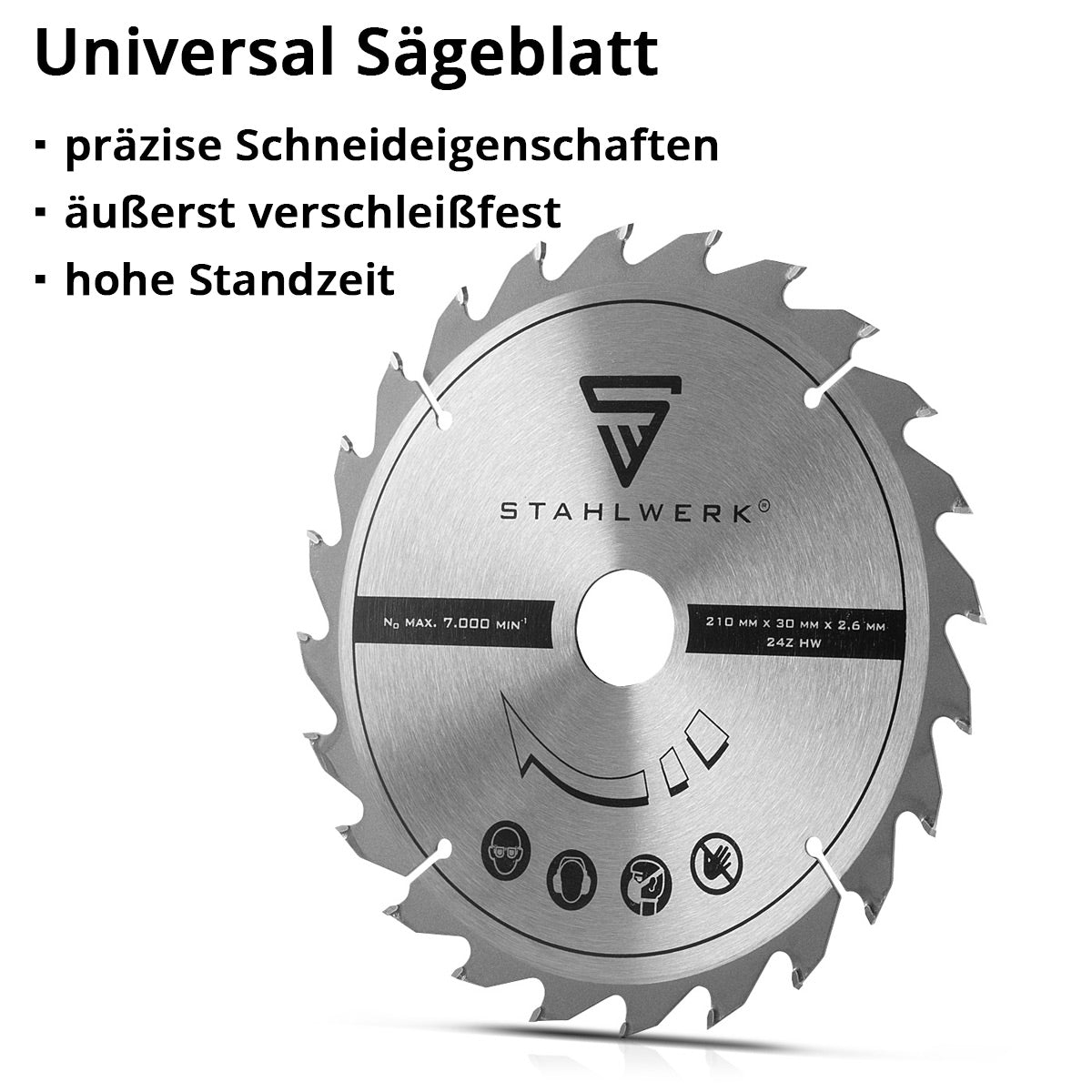 STAHLWERK universal saw blade 210 x 2.6 / 30 mm with 25.4 mm adapter ring, for KS-210 ST cutting saw and comparable devices with the appropriate holder, excellent cutting properties, wear-resistant and durable