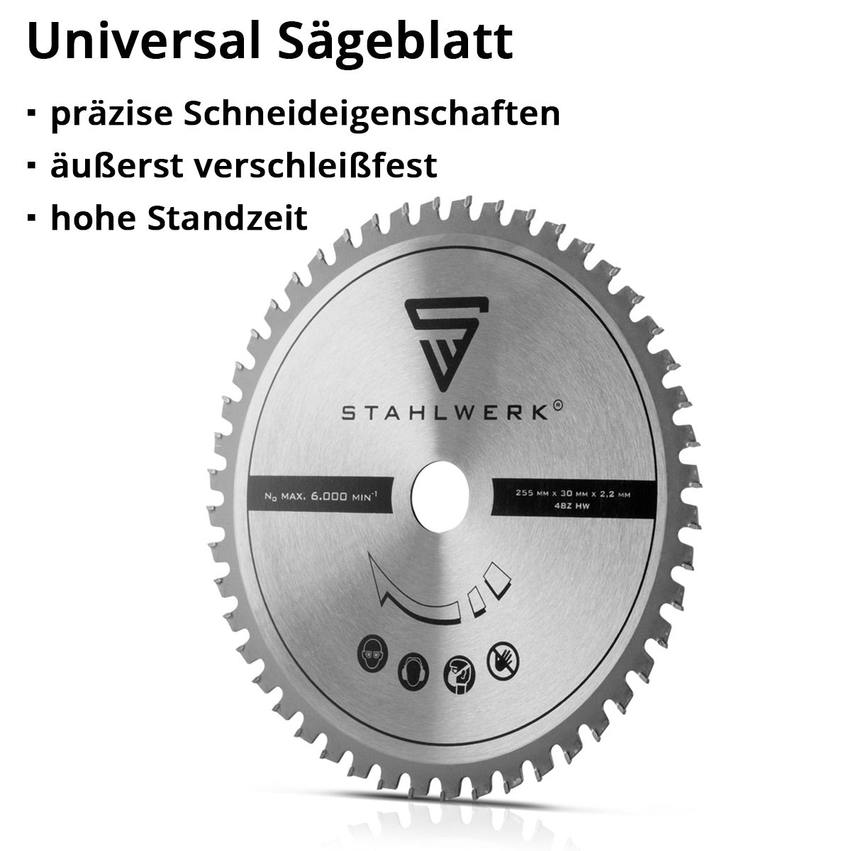 STAHLWERK universal saw blade 255 x 2.2 / 30 mm with 25.4 mm adapter ring, for CPM-255 ST cutting saw and comparable devices with appropriate holder, excellent cutting properties, wear-resistant and durable