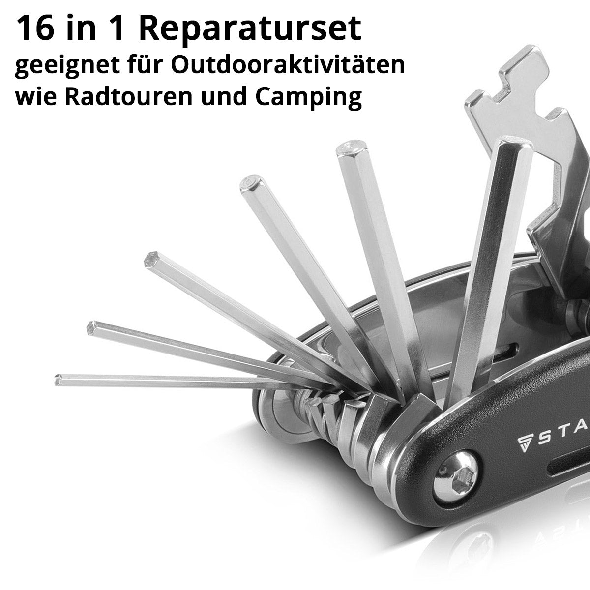 STAHLWERK Multitool / Multifunktionswerkzeug / 16 in 1 Fahrrad Reparaturwerkzeug / Radwerkzeug für unterwegs