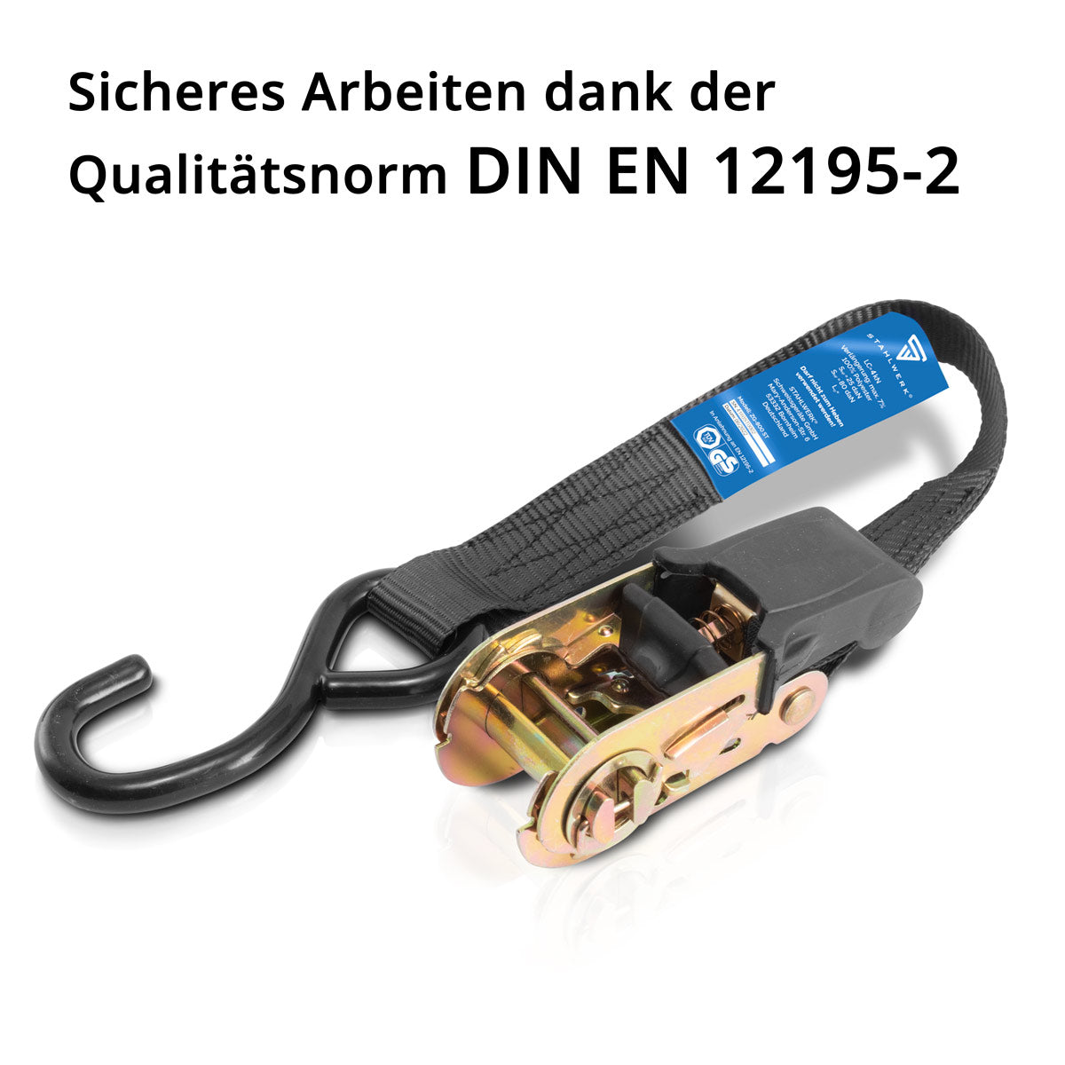 STAHLWERK tension straps with ratchet + hook ZG-800 ST 400 kg tensile load set of 4 / tension strap / lashing strap / ratchet strap with 4.57 m length and a breaking load of 680 kg