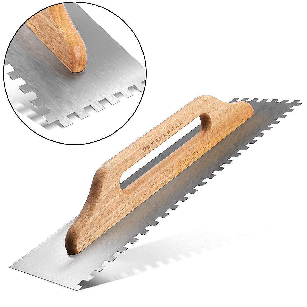 Llana alisadora de dos manos STAHLWERK 140 x 500 mm con dientes cuadrados de 10 mm, llana de limpieza profesional de acero al carbono de alta calidad / llana / llana lisa / llana suiza