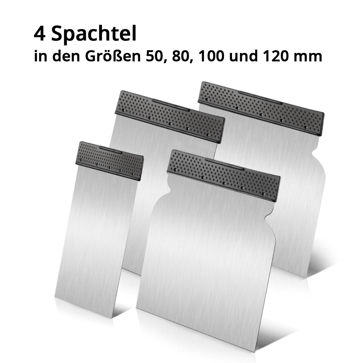 STAHLWERK Spachtel Set 4-teiliger Spachtelsatz 50, 80, 100, 120 mm, Universal Flächenspachtel / Japanspachtel / Malerspachtel mit elastischer und bruchfester Klinge aus Federband-Stahl