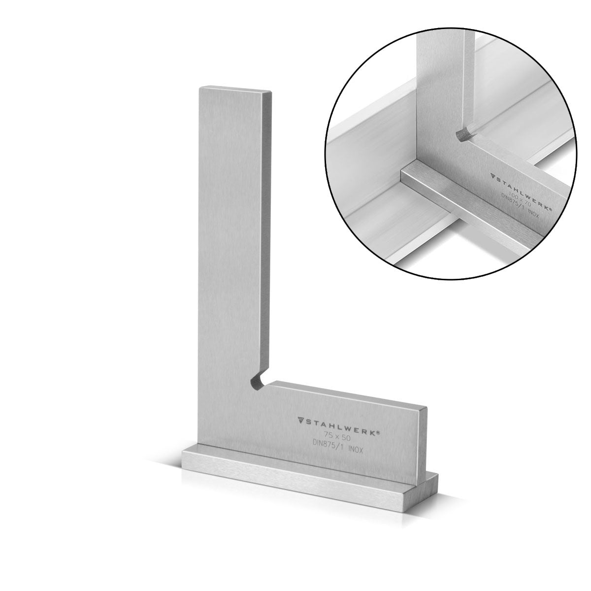 STAHLWERK équerre de butée 90° 75 x 50 mm DIN 875/1 équerre de serrurier / butée d'angle / équerre de précision en acier inoxydable