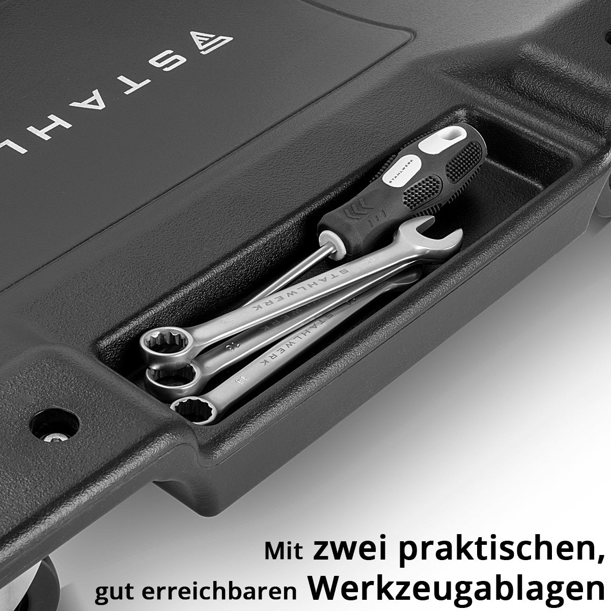 STAHLWERK Kfz-Rollbrett RC-40 ST mit 500 kg Tragfähigkeit und 6 beweglichen Rollen, ergonomisches Montagerollbrett | Montageliege | Werkstattrollbrett | Werkstattliege aus robustem Kunststoff