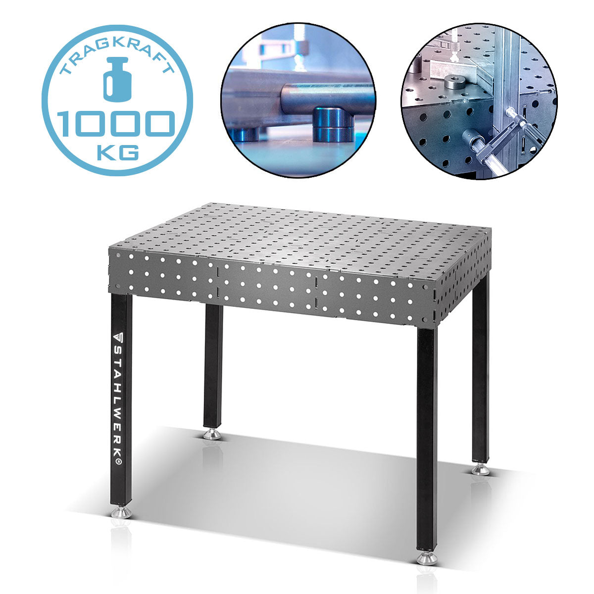 STAHLWERK 3D welding table WT-100 3D ST with 1,000 kg load capacity, D16 hole system and 6 mm worktop 100 x 80 cm, assembly table DIY kit for self-welding made of carbon steel with leveling feet