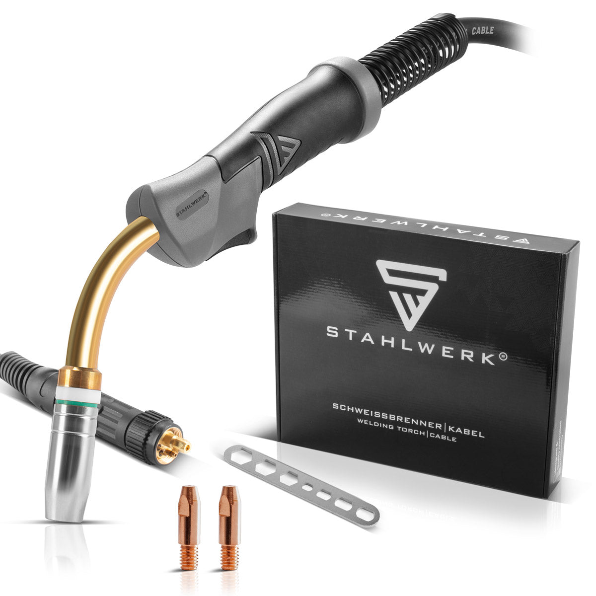 PLANTA ACERO AK25 | Antorcha de soldadura MB25 con paquete de manguera de 3 m, accesorios de soldadura profesionales para máquinas de soldar MIG MAG con gas protector y conexión central Euro