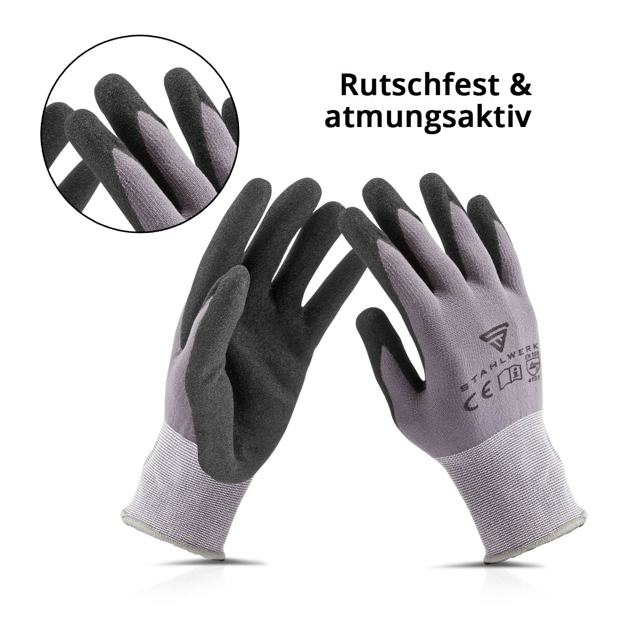 Guantes de trabajo y montaje STAHLWERK talla XL, paquete de 10 / ropa de protección / robustos y resistentes de caucho nitrilo