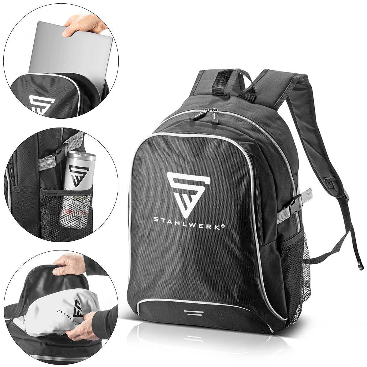 STAHLWERK Practical leisure backpack 27 liters, sports backpack made of robust and water-repellent ripstop polyester, daypack | Hand luggage | Travel backpack with two large compartments