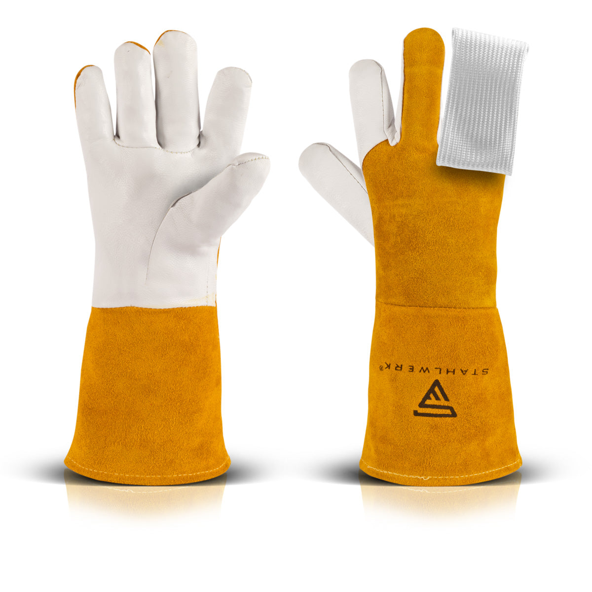 STAHLWERK welding gloves + TIG finger set, robust and heat-resistant protective gloves made of real leather including heat protection made of Kevlar fabric for all welding and cutting work