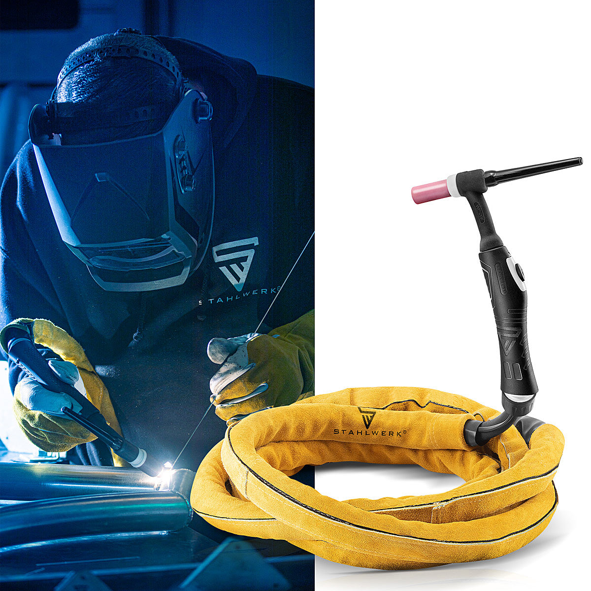 Funda protectora flexible STAHLWERK para paquetes de mangueras de cuero auténtico - 5 metros / resistente al calor y al fuego