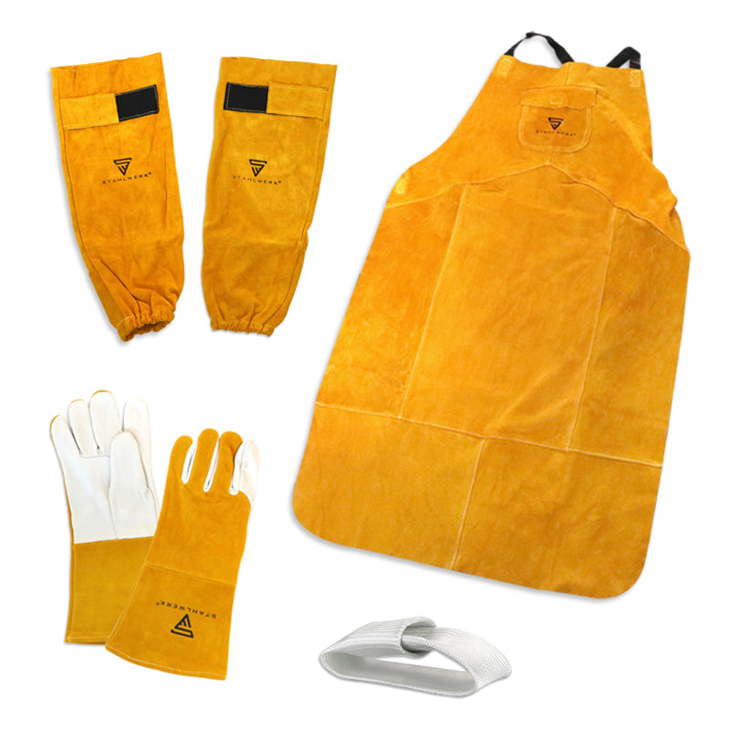 STAHLWERK welding protective clothing set - welding apron + welding gloves + arm splash guard + TIG fingers