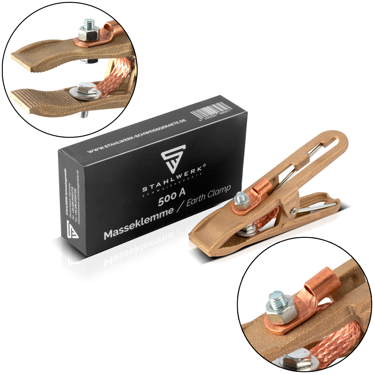 STAHLWERK Massezange Masseklemme Erdungsklemme bis 500 A Vollmessing Zubehör für Schweißgeräte und Plasmaschneider