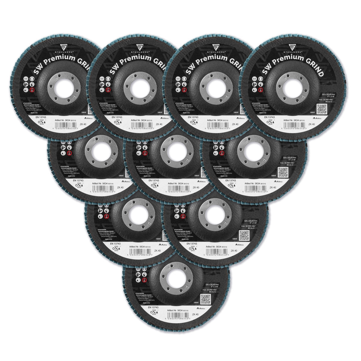 STAHLWERK PREMIUM GRIND P40 flap and flap disc grinding disc Ø125 mm set of 10