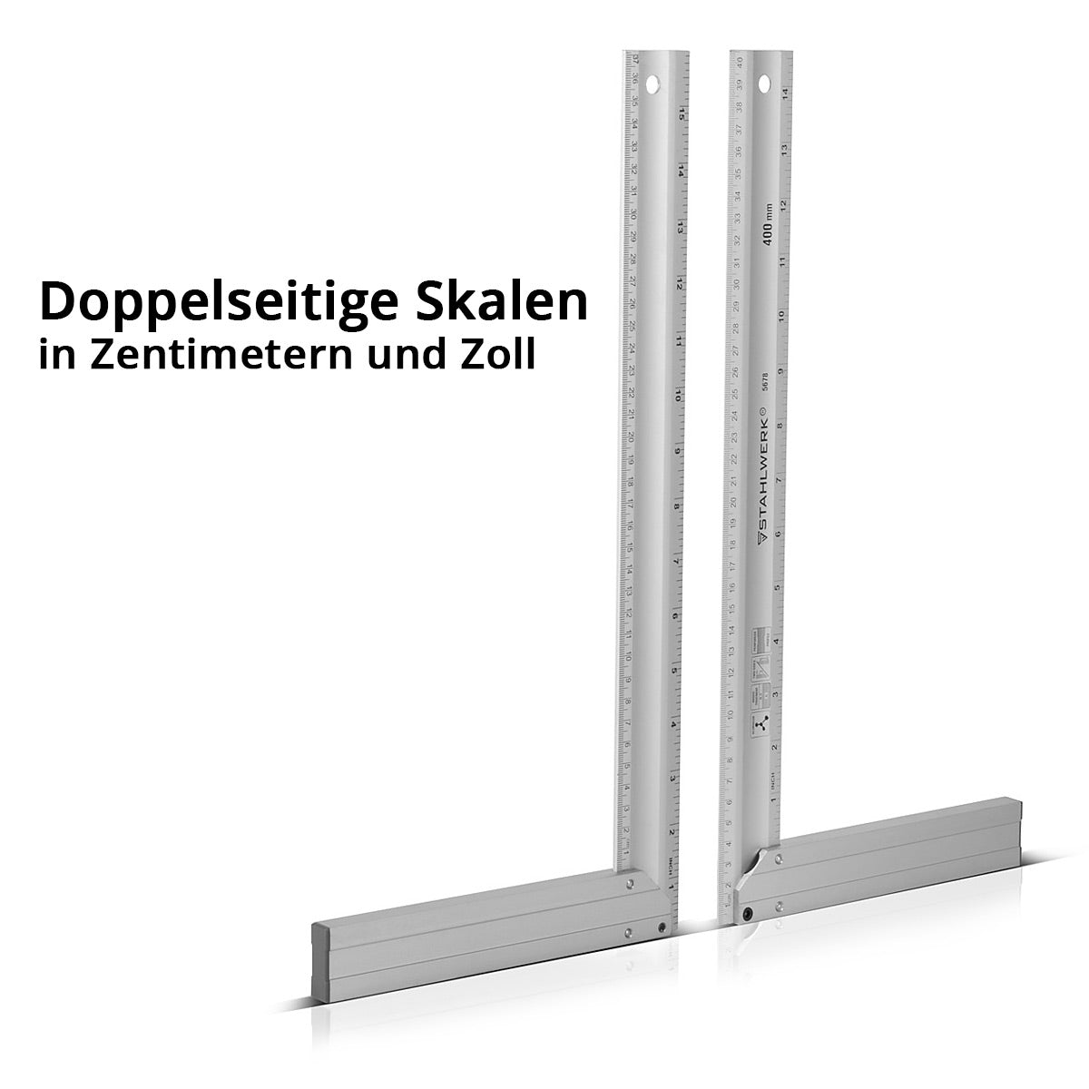 STAHLWERK équerre de mesure d'angle de butée en aluminium équerre de charpentier angle de 400 mm avec cm et pouces rivetés