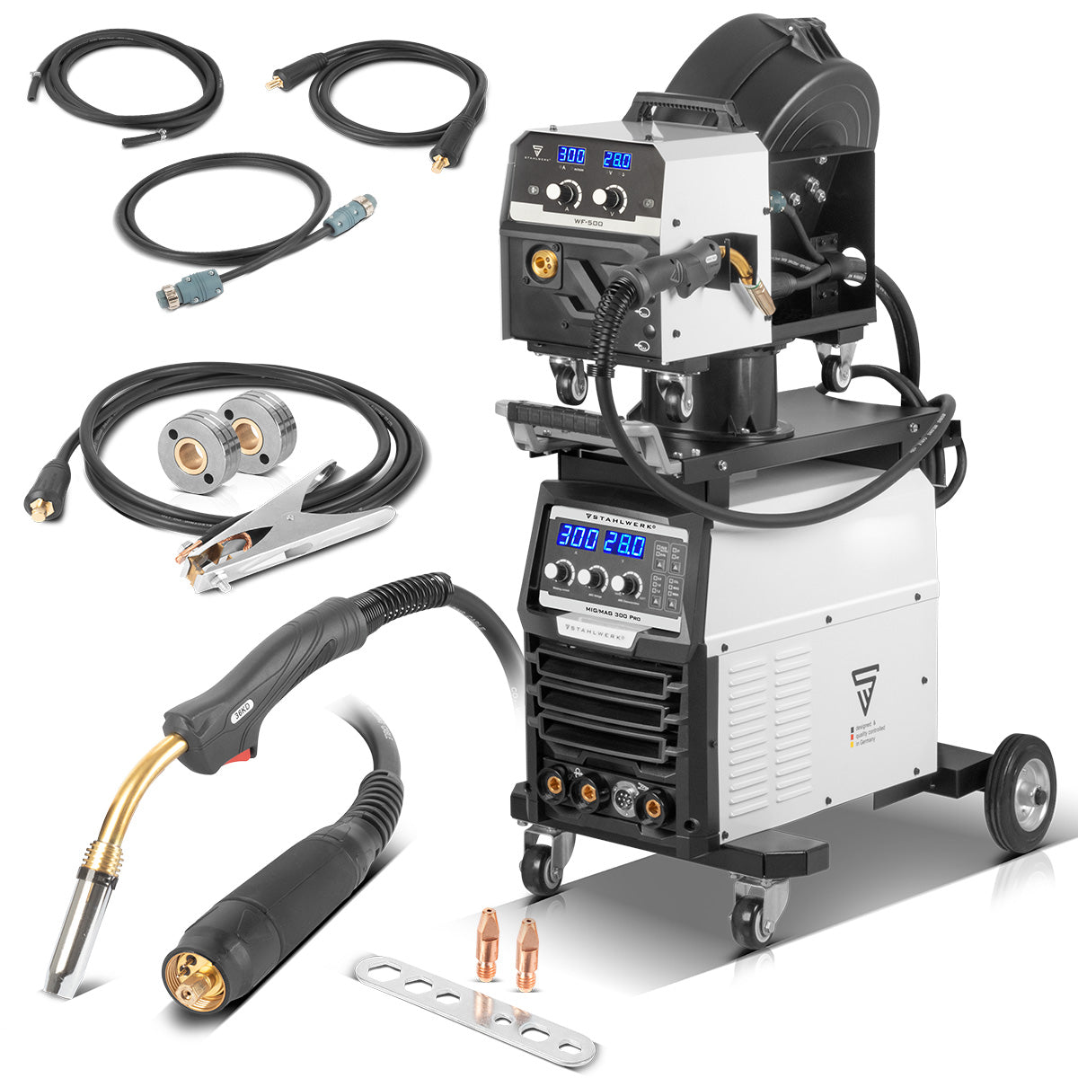 STAHLWERK Schweißgerät MIG MAG 300 Pro Vollsynergischer IGBT Inverter mit 300 A und Puls-Funktion 3-in-1 Kombi-Schweißanlage MIG MAG | MMA | Lift-TIG