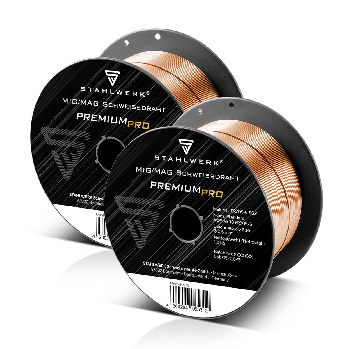 STAHLWERK set of 2 MIG MAG welding wire ER70S-6 SG2 Ø 0.6 mm S100/D100 wire roll 1 kg