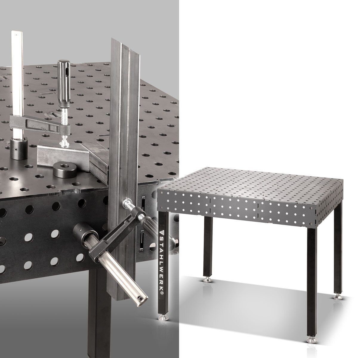 STAHLWERK Table de soudage 3D WT-100 3D ST avec capacité de charge de 1 000 kg, système de trous D16 et plan de travail 6 mm 100 x 80 cm, table de montage en kit pour auto-soudage en acier au carbone avec pieds de nivellement