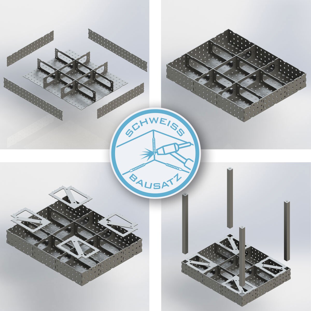 STAHLWERK Table de soudage 3D WT-100 3D ST avec capacité de charge de 1 000 kg, système de trous D16 et plan de travail 6 mm 100 x 80 cm, table de montage en kit pour auto-soudage en acier au carbone avec pieds de nivellement