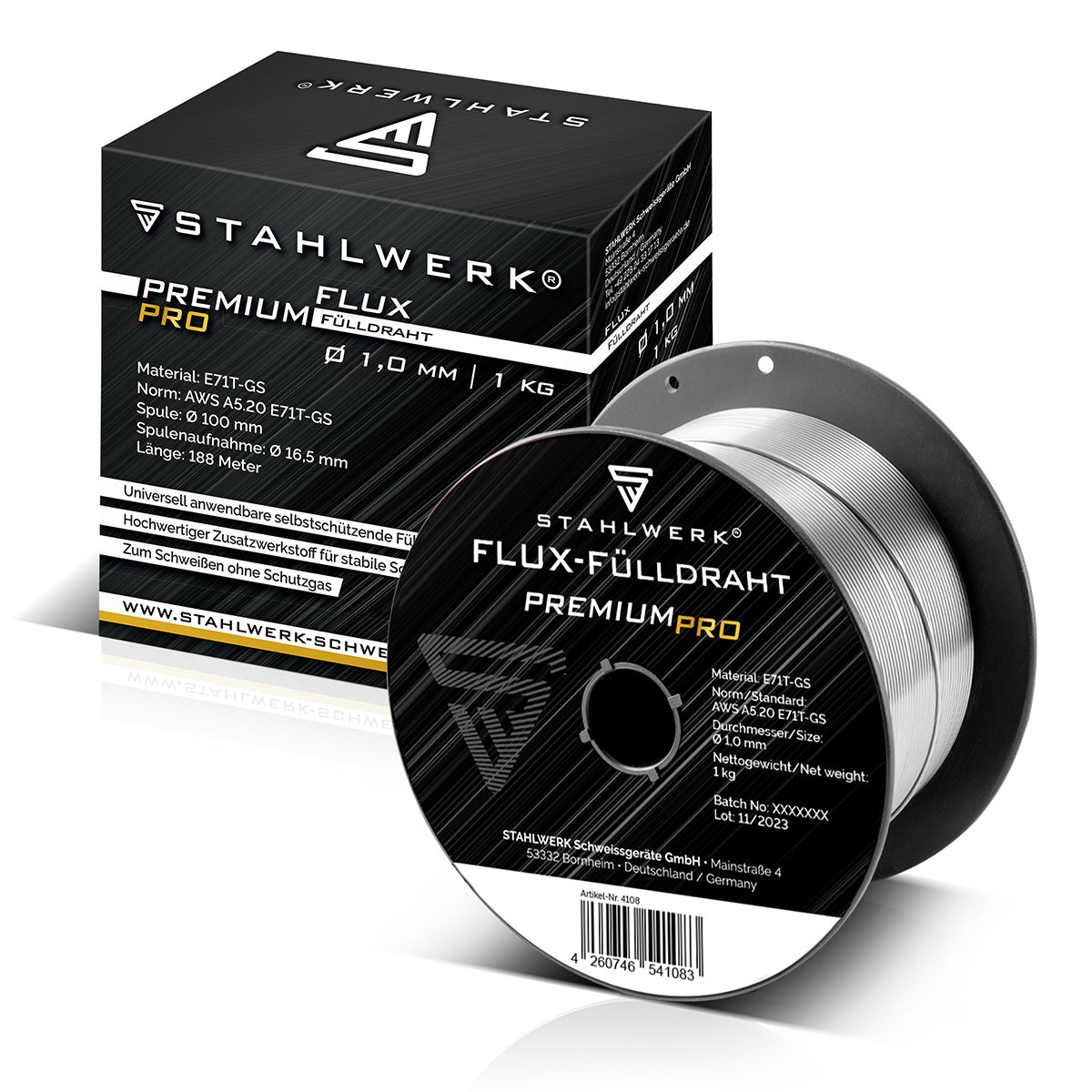 STAHLWERK MIG MAG Premium Fülldraht Drahtrolle E71T-GS 1,0 mm S100/D100 Rolle 1 kg